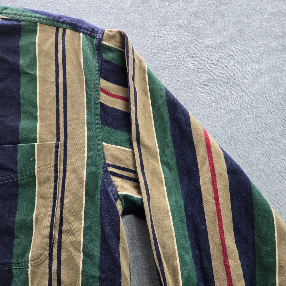 VINTAGE LL Bean Men Button Up Shirt Large Green Striped Long Sleeve Pocket‎ - Picture 11 of 11